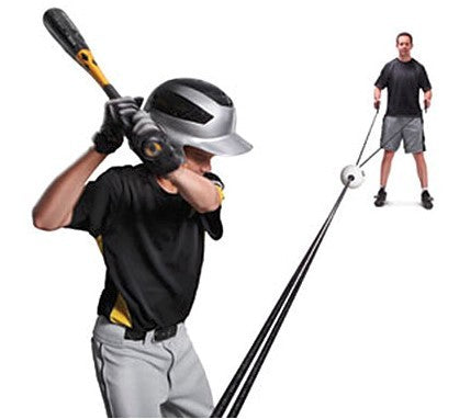 Drawstring baseball hit training device