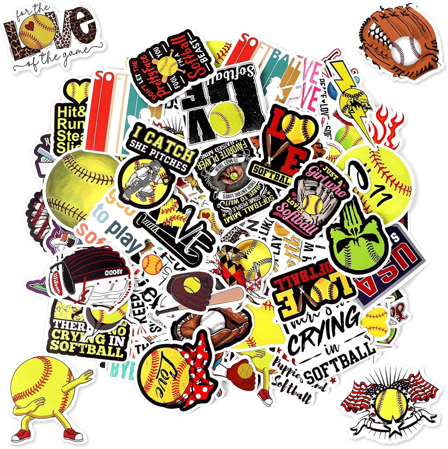 Softball Vinyl Stickers for Water Bottle Laptop Car and Helmet