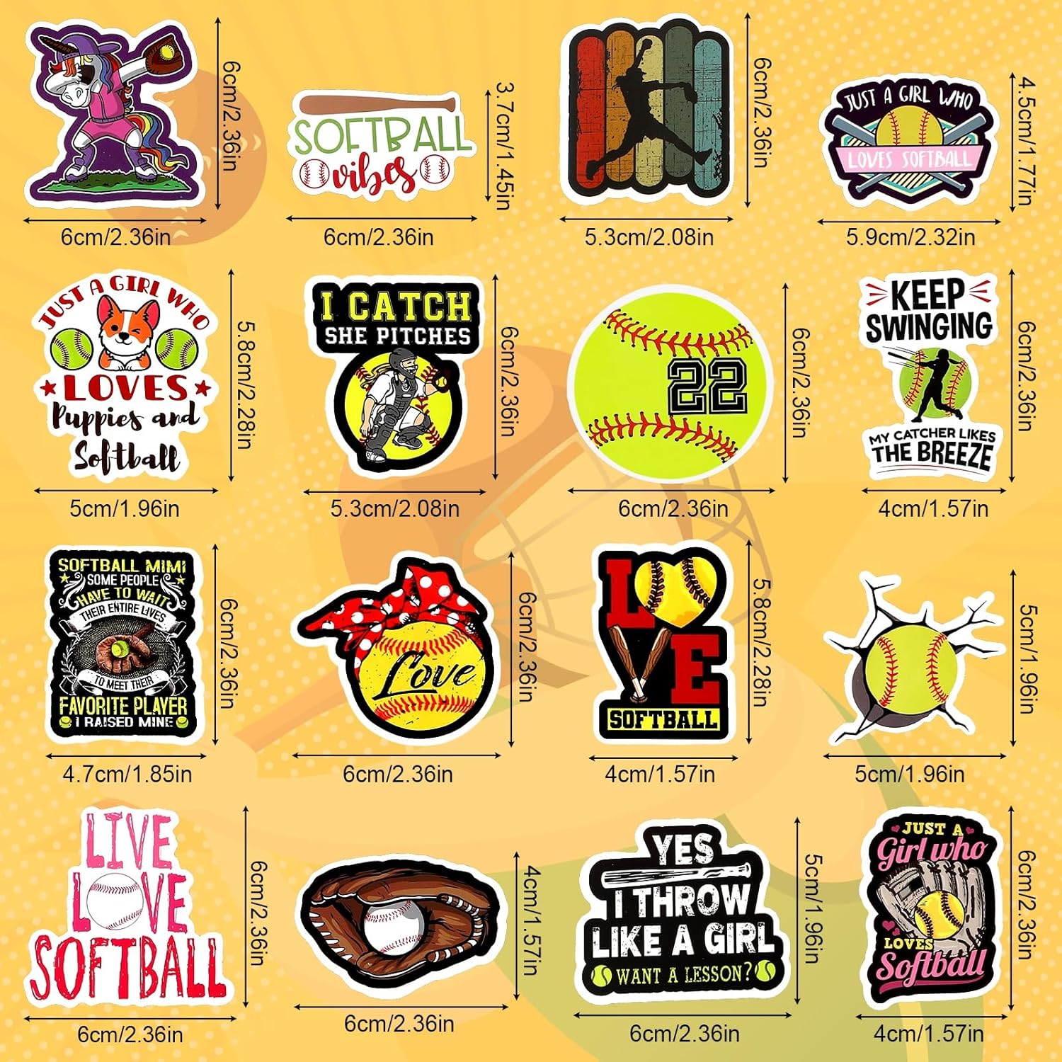 Softball Vinyl Stickers for Water Bottle Laptop Car and Helmet