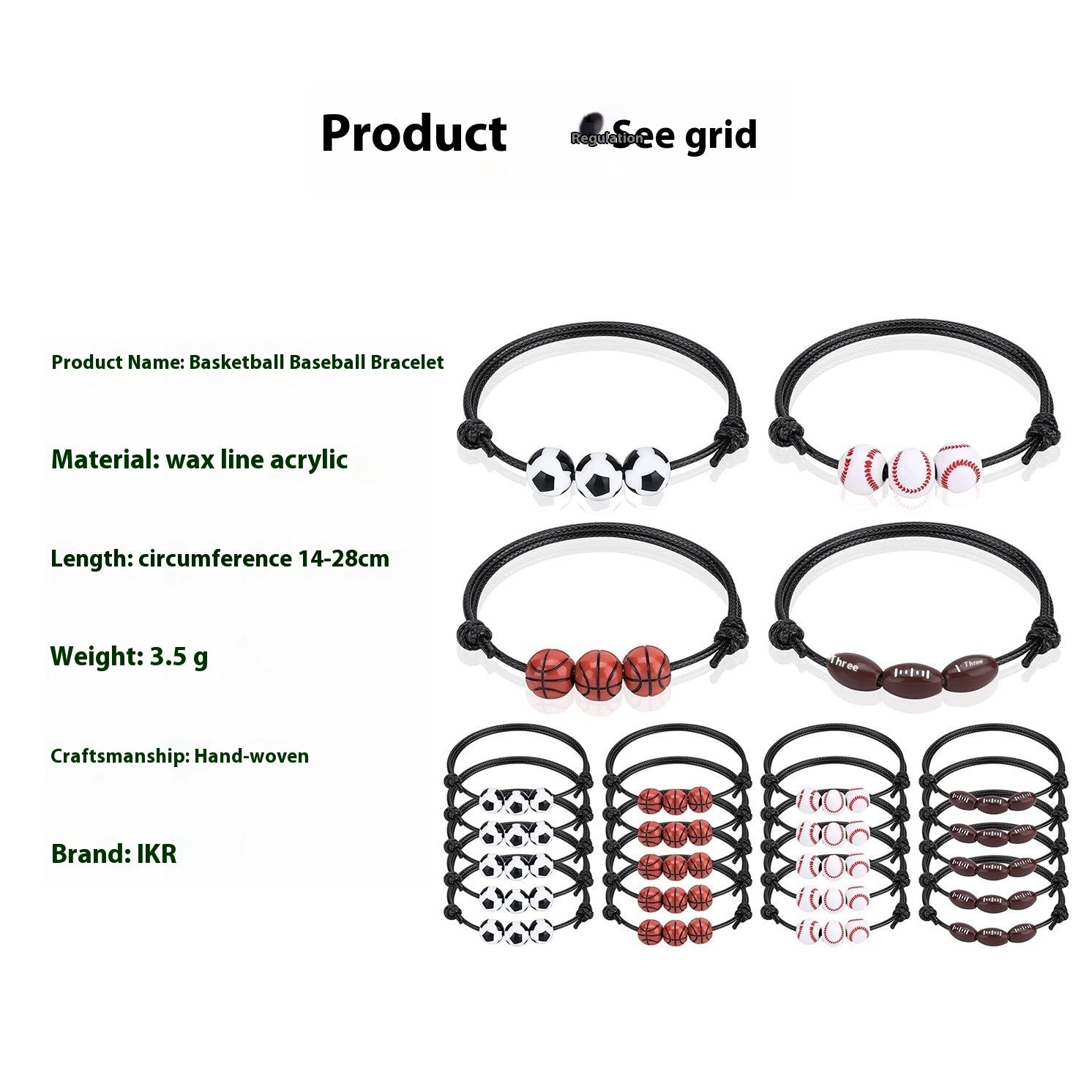 Jewelry Weaving Bracelet Basketball Football Rugby Softball Beads